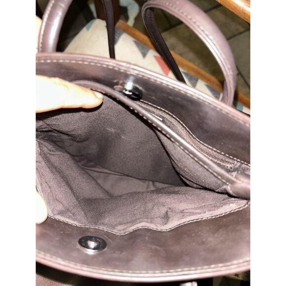 Two Tone Brown Nine West Shoulder Bag Tote Genuine Leather Smooth Magnetic Top - Picture 7 of 11